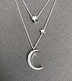 925 Silver Moon and star necklace, Crescent Moon Necklace, Double Layer Necklace, I love you to the  | Amazon (US)