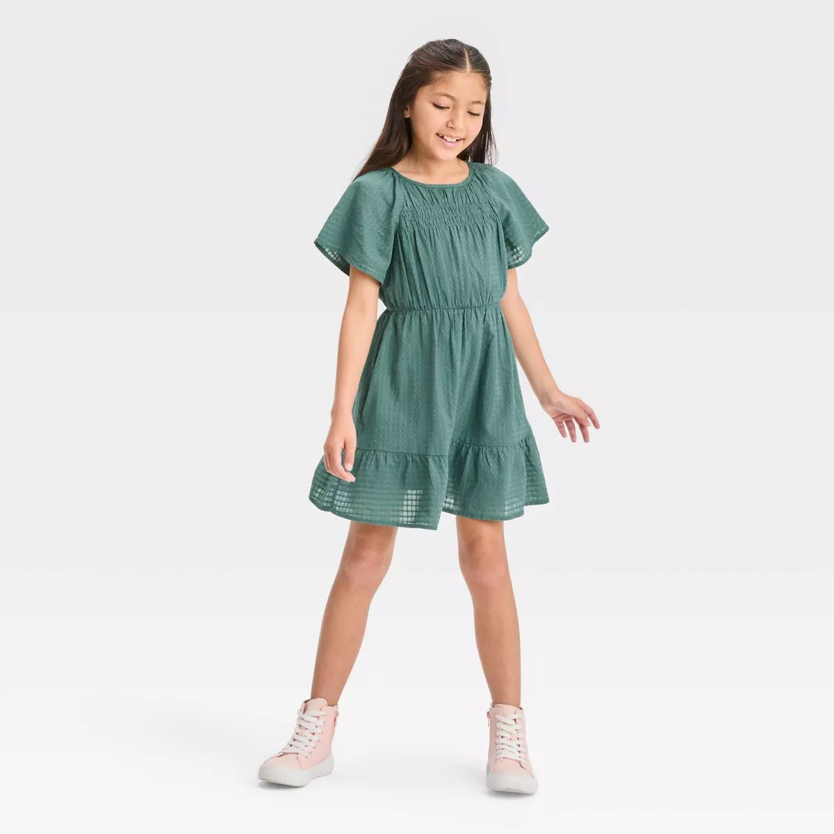 Girls' Solid Short Sleeve Woven Dress - Cat & Jack™ | Target