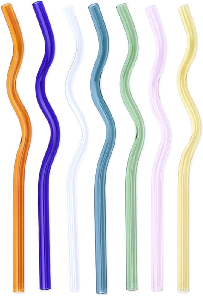 Nipogear 8*200mm wavy high borosilicate transparent colored high borosilicate glass straws for be... | Amazon (US)