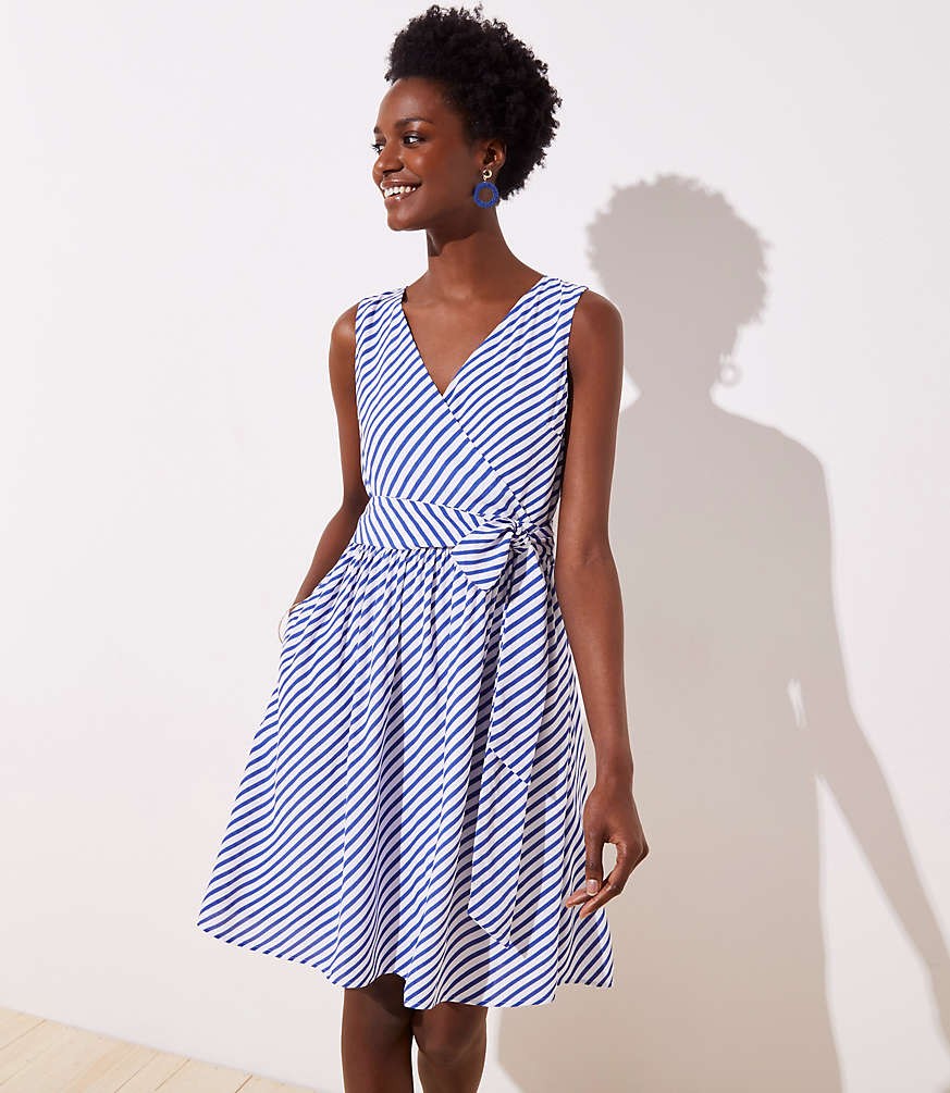 Petite Striped Flare Wrap Dress | LOFT