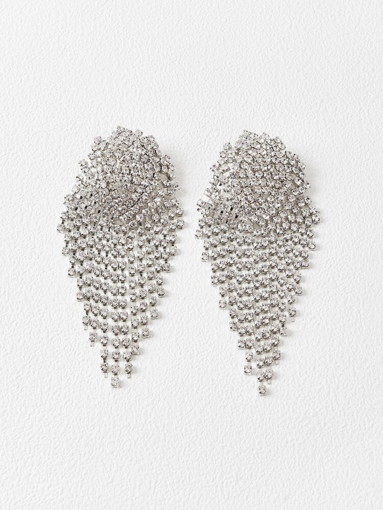 MOTF PREMIUM RHINESTONE TASSEL DECOR DROP EARRINGS | SHEIN