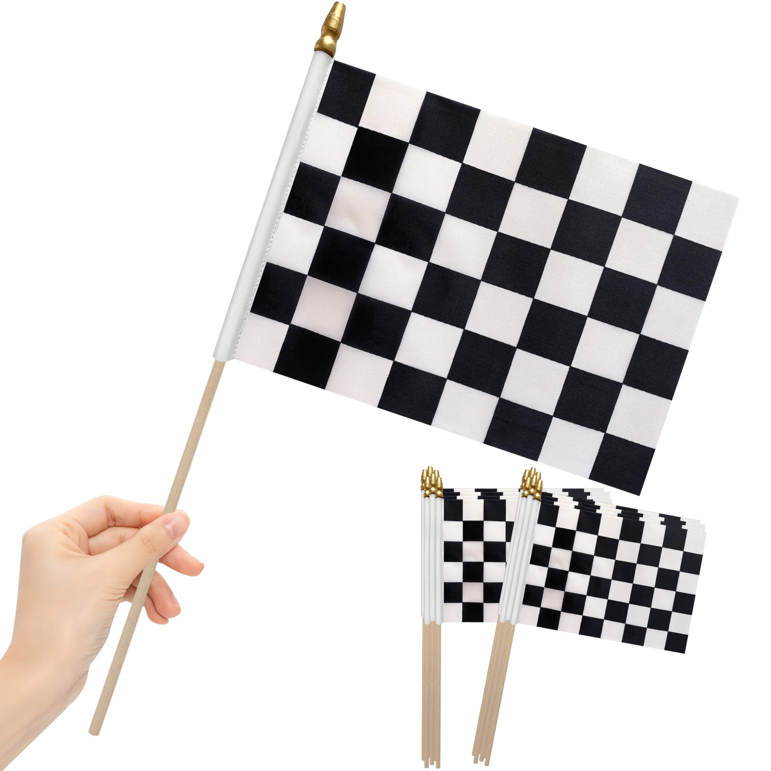 12Pcs 8×12 Inch Small Checkered Flags Black and White Racing Flags on Wood Stick Mini Race Car H... | Amazon (US)