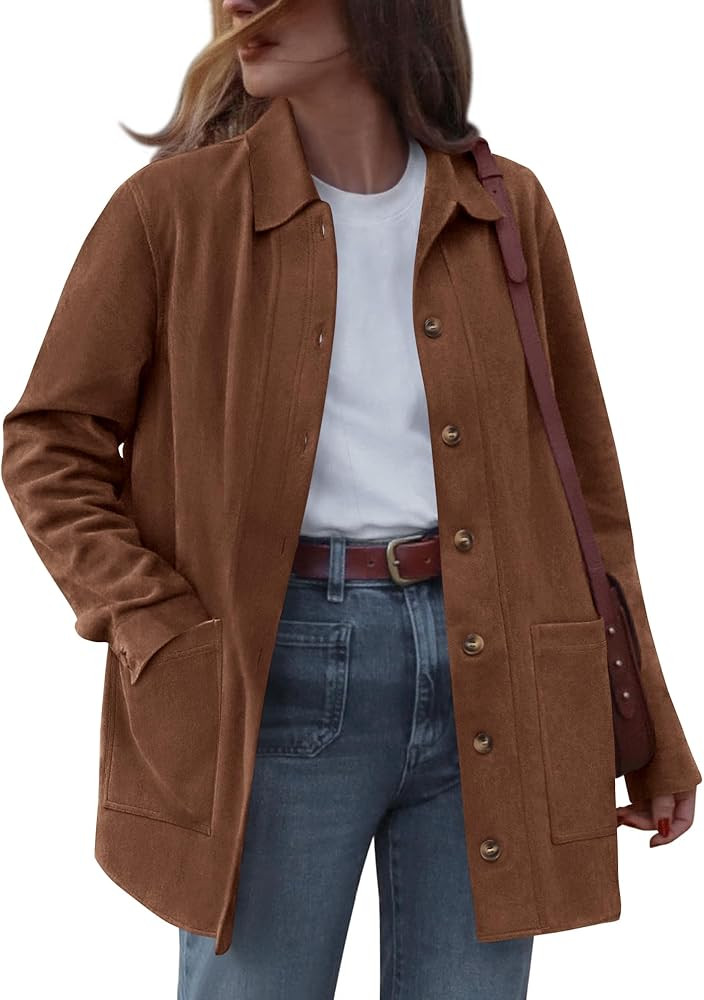 BTFBM Faux Suede Jacket Women Fall Fashion 2025 Leather Jackets Long Sleeve Button Down Winter Co... | Amazon (US)
