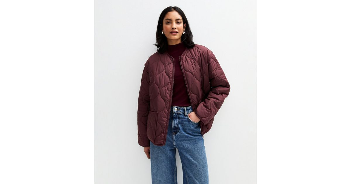 Burgundy Quilted Zip Up Jacket | New Look | New Look (UK)