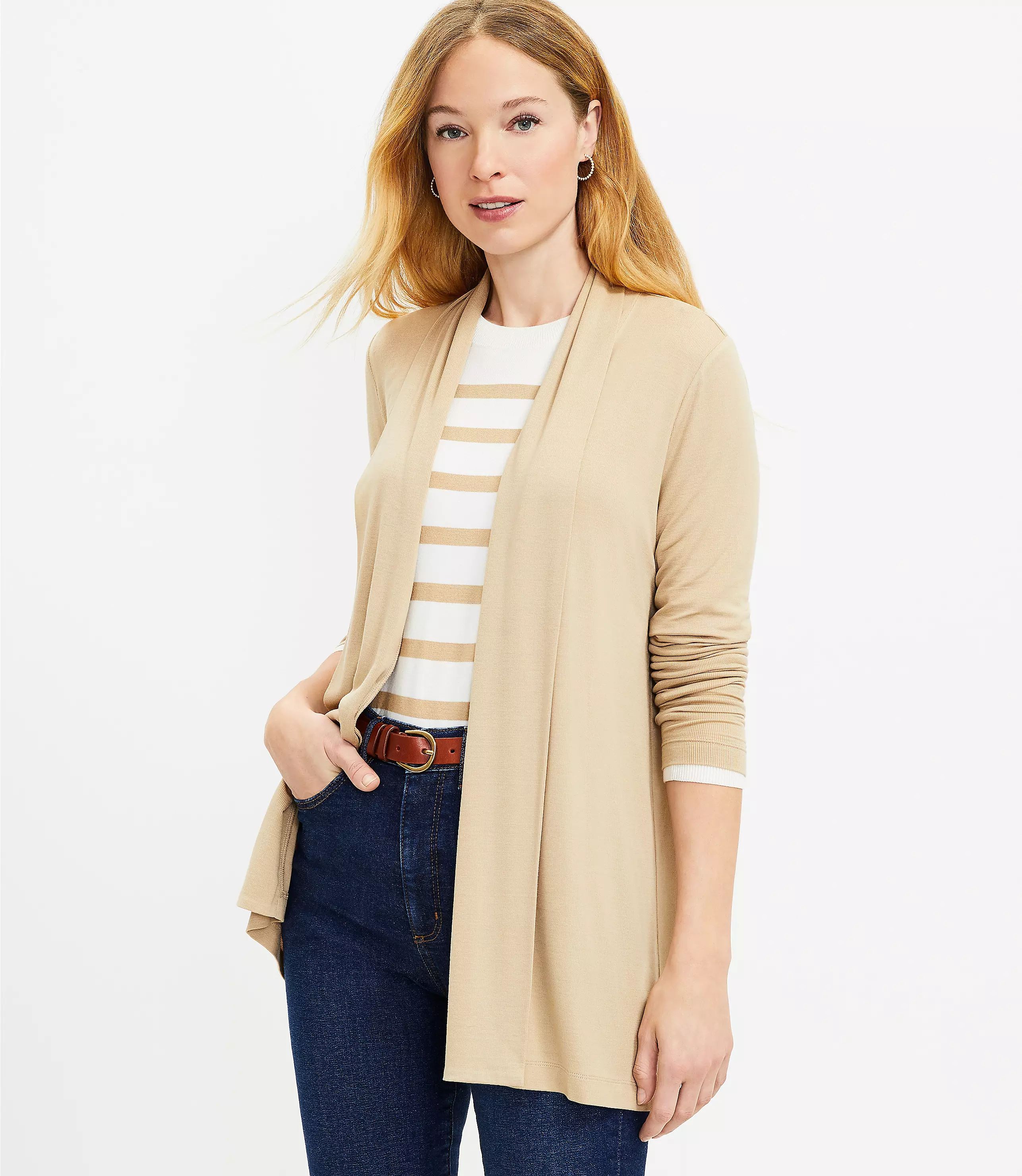 Ribbed Long Open Cardigan | LOFT