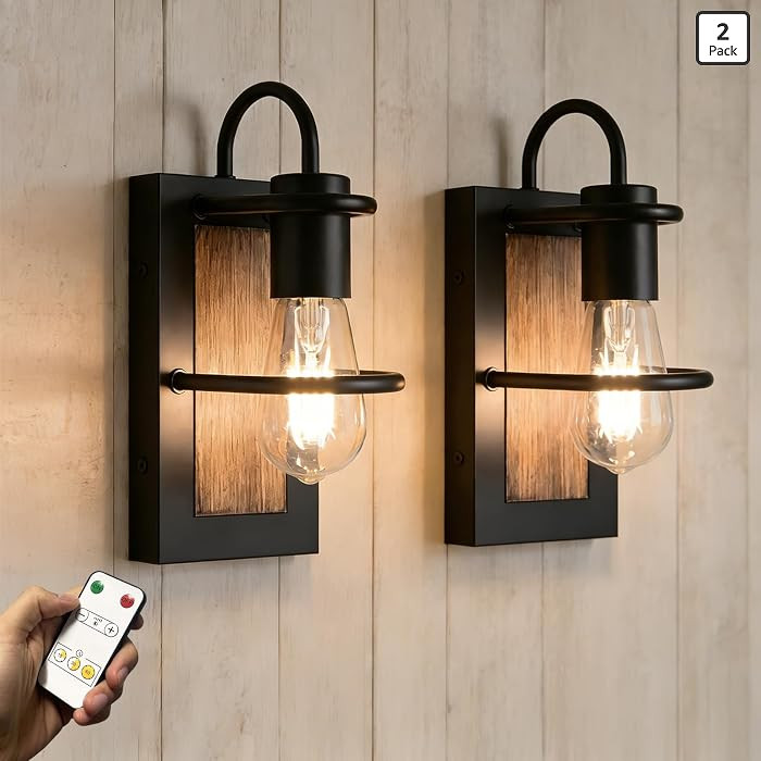 Juego de 2 apliques de pared inalámbricos a pilas, regulables, recargables con control remoto y ... | Amazon (US)