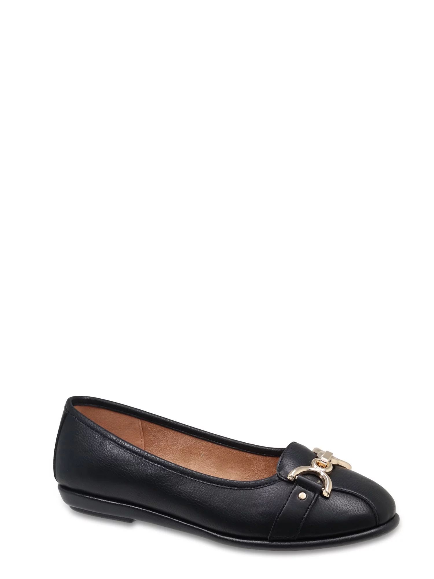 Aerosoles Comfortable Women's Ballet Shoes in Black Faux Leather - Wide Width Available | Walmart (US)