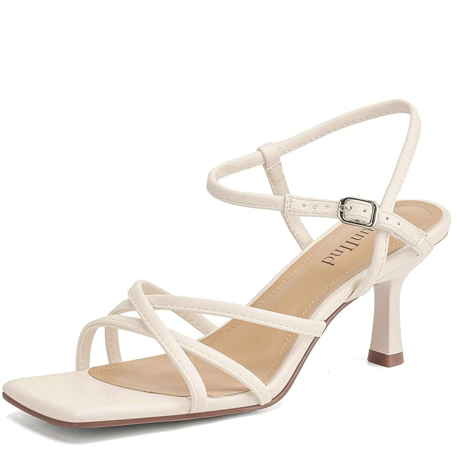 Women's Sandals Square Open Toe Kitten Heels Strappy Ankle Strap Heeled Sandals for Women Comfy W... | Amazon (US)