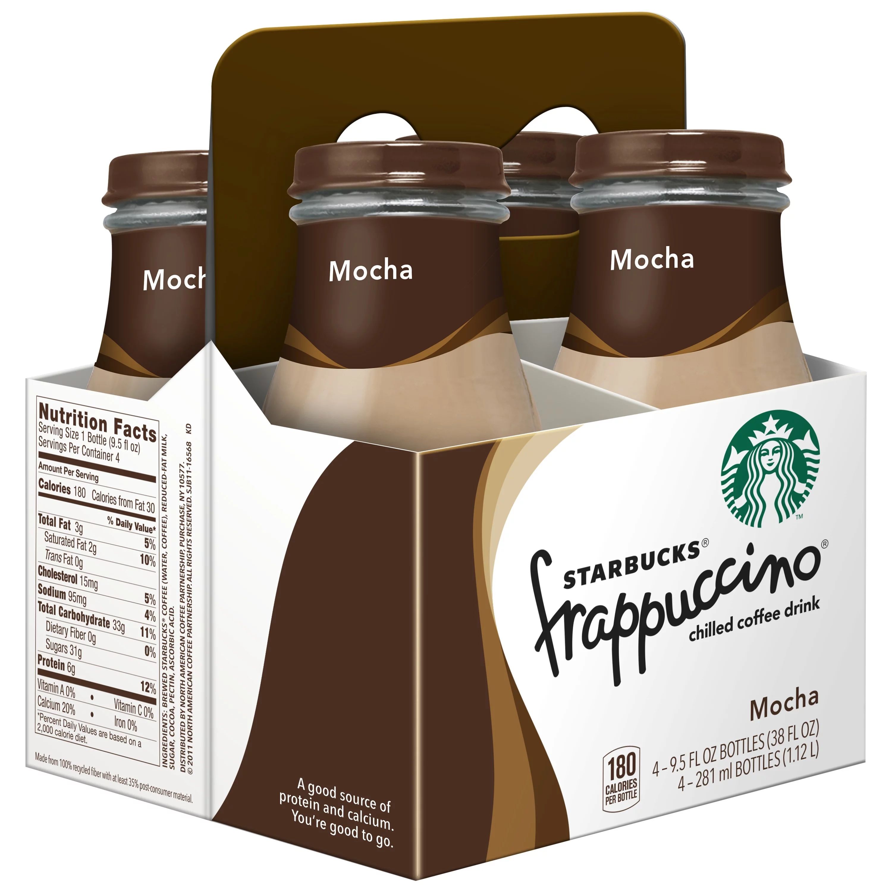 Starbucks Frappuccino Mocha Iced Coffee, 9.5 oz, 4 Pack Bottles - Walmart.com | Walmart (US)