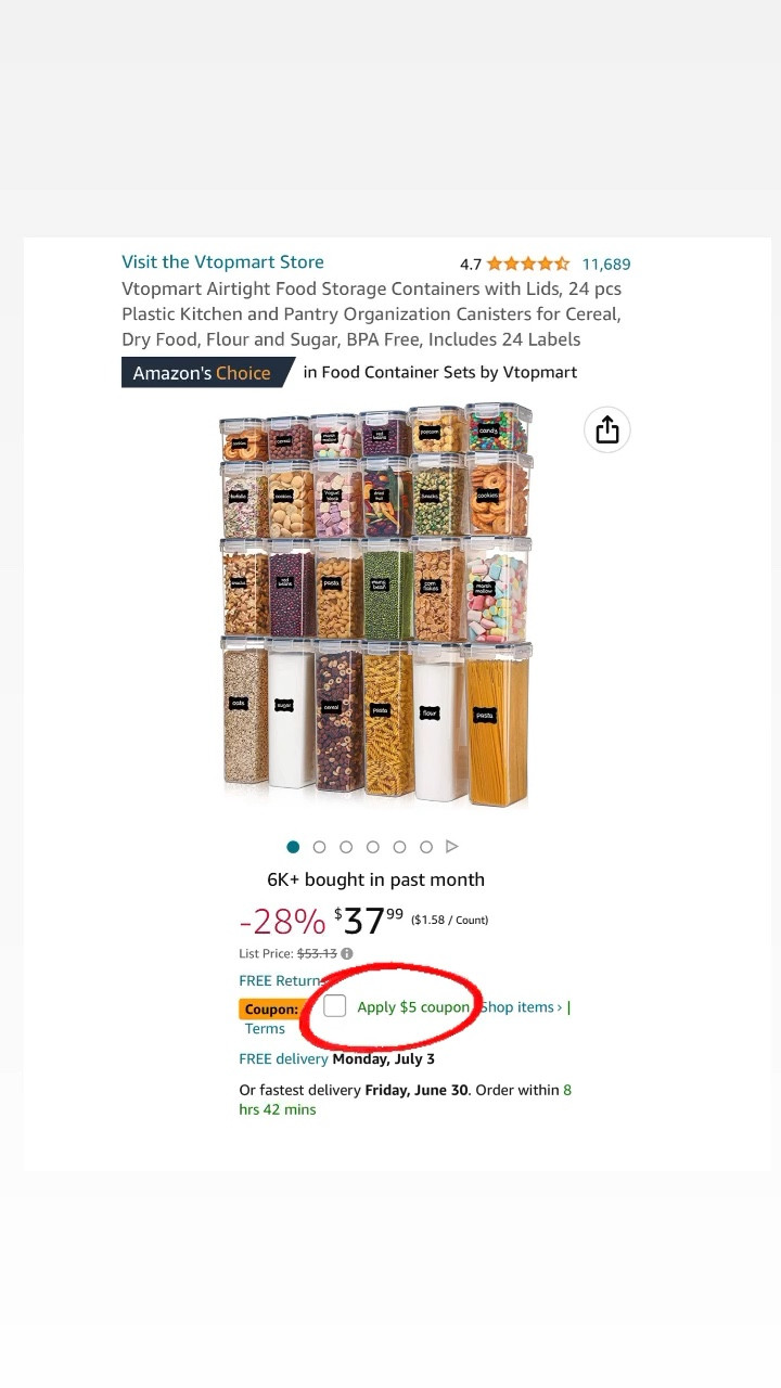 Vtopmart Airtight Food Storage Containers with Lids, 24 pcs Plastic Kitchen and Pantry Organization Canisters for Cereal, Dry Food, Flour and Sugar, BPA Free, Includes 24 Labels on sale + coupon on top of that! We all need this! 

@amazon

#LTKhome #LTKsalealert #LTKunder50