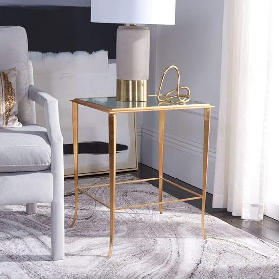 Safavieh Home Collection Tory Gold Foil Glass Top Accent Table | Amazon (US)