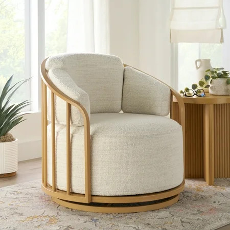Better Homes & Gardens Lillian Swivel Birdcage Accent Chair, Cream Boucle | Walmart (US)