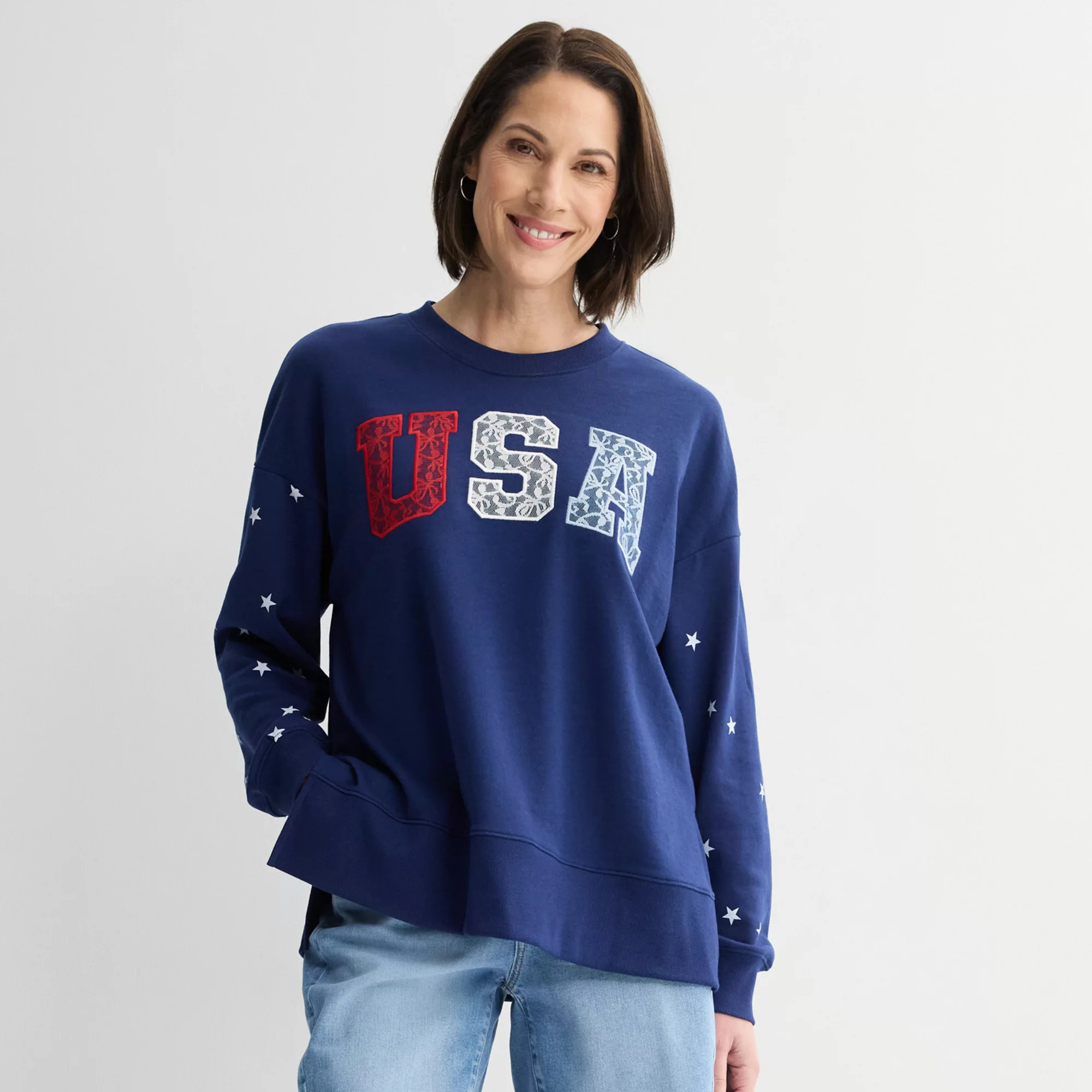 Women's Americana Lace USA Graphic Pullover Sweater | Kohl's