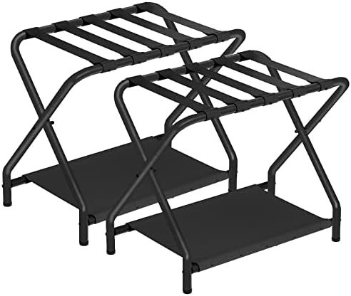 HOOBRO Luggage Rack, Pack of 2, Folding Suitcase Stand with Fabric Storage Shelf for Guest Room, ... | Amazon (US)