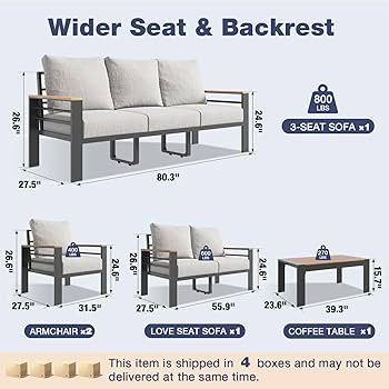 Aoxun Aluminum Patio Furniture Set 7 Seats, Oversized Outdoor Sectional with Washable Thick Cushi... | Amazon (US)