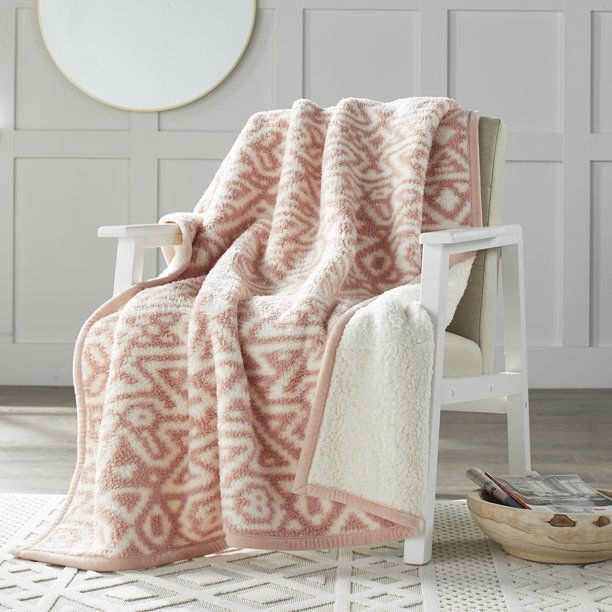 Better Homes & Gardens Sherpa Throw Blanket, 50" x 60", Pink Southwest Diamond | Walmart (US)