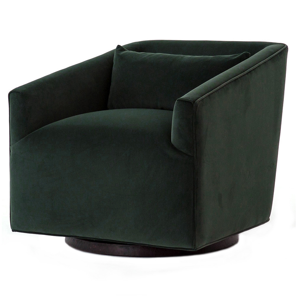 Daire Modern Smoke Velvet Upholstered Square Swivel Arm Chair | Kathy Kuo Home