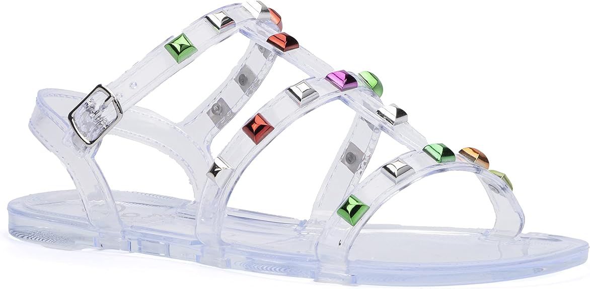 Olivia Miller Kid's Girl Fashion Shoes, PVC Jelly w Gladiator Studded Adjustable Strap Slip On Op... | Amazon (US)