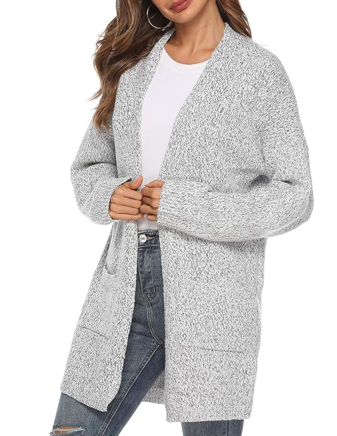 Women's Casual Sweater Cardigan Open Front Long Sleeve Cable Knit Sweater Pockets | Amazon (US)