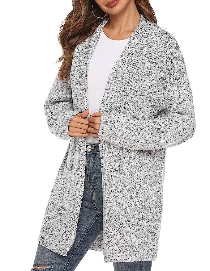 Women's Casual Sweater Cardigan Open Front Long Sleeve Cable Knit Sweater Pockets | Amazon (US)