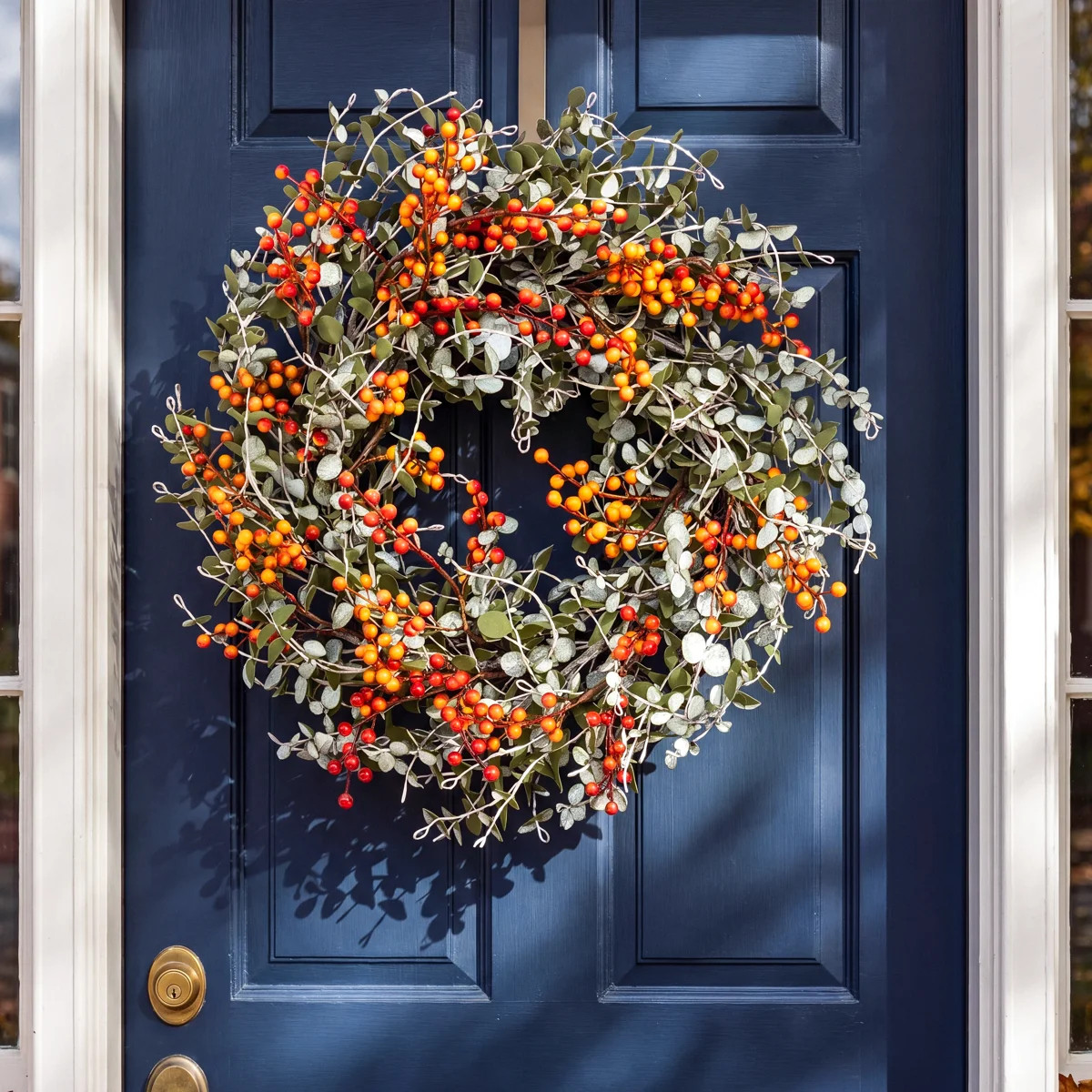 24" Artificial Eucalyptus Berry Thanksgiving Fall Front Door Wreath | Wayfair North America