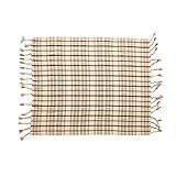 Amazon.com: Bloomingville Woven Recycled Cotton Blend Plaid Tassels, Charcoal Color & Brown Throw... | Amazon (US)