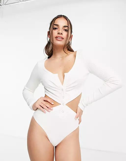 Skylar Rose long sleeve cut out button front bodysuit with ruching | ASOS (Global)