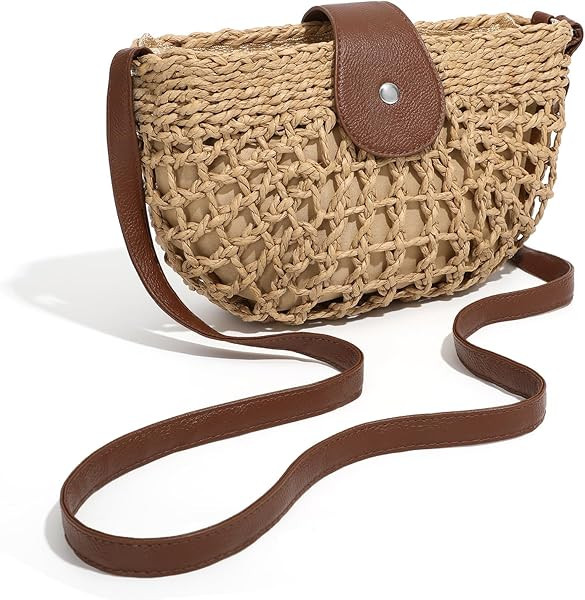 Straw Bag Beach Purse Summer Purses for Women Vacation Handbags Woven Crossbody Bags Straw Should... | Amazon (US)