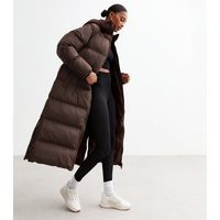 Women's Brown Shower Resistant Hooded Longline Puffer Coat New Look | New Look (UK)