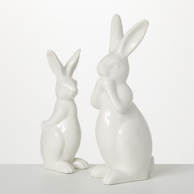 Sullivans Glazed Tabletop Decorative Bunny Sculpture Set of 2, 11"H & 8.5"H White | Target