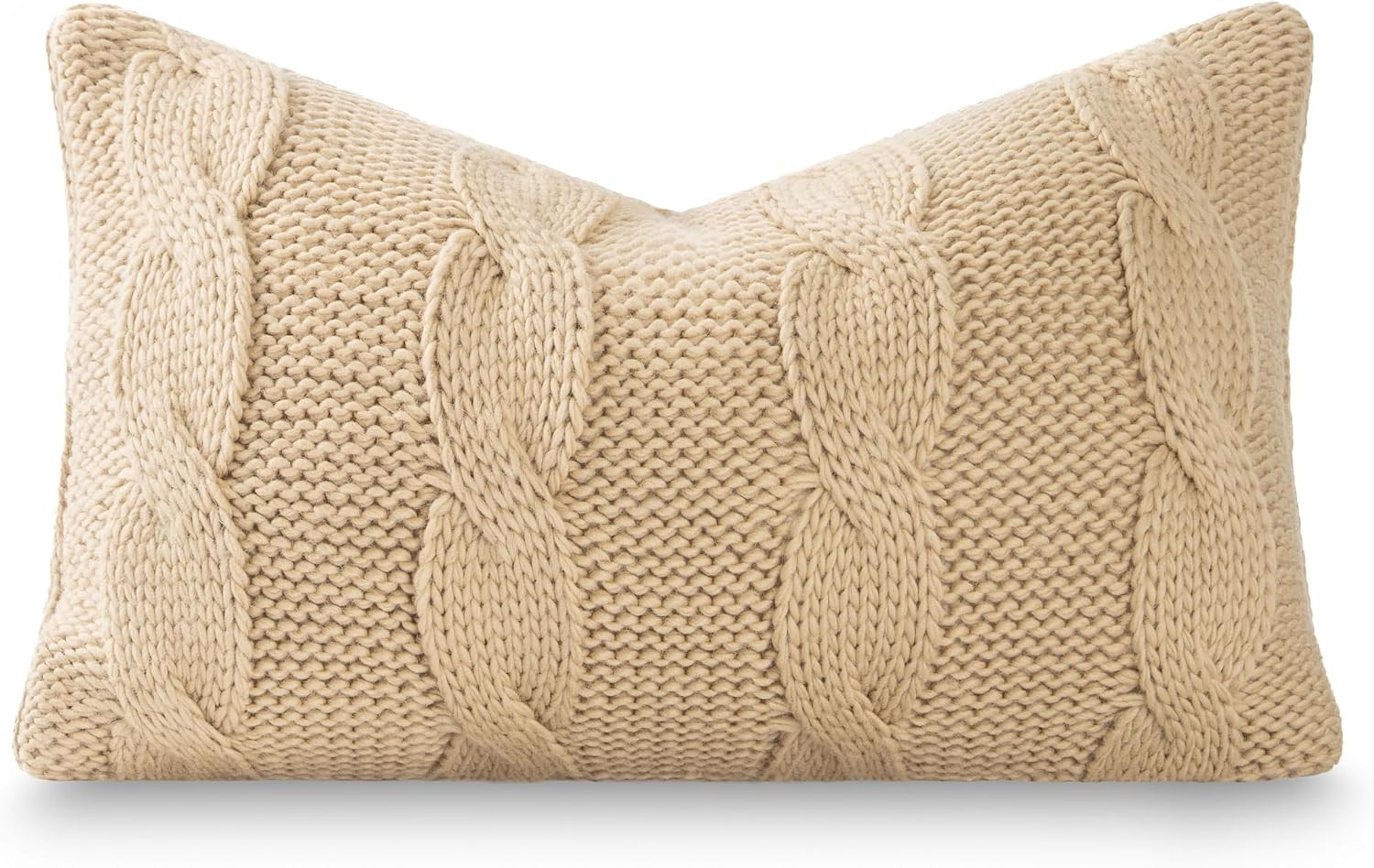 Hofdeco Premium Merino Wool Cable Knit Lumbar Pillow Cover, 12x20, Camel | Amazon (US)