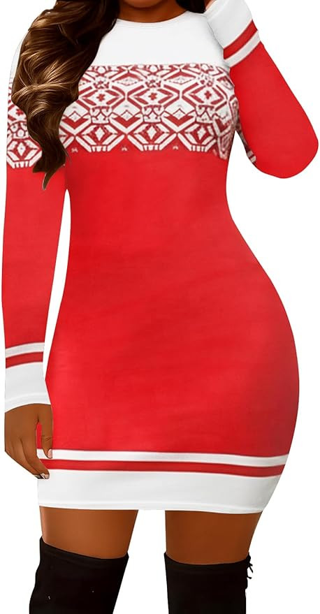 ETCYY NEW Christmas Dresses for Women 2025 Long Sleeve Bodycon Mini Dress Fall Winter Holiday Par... | Amazon (US)