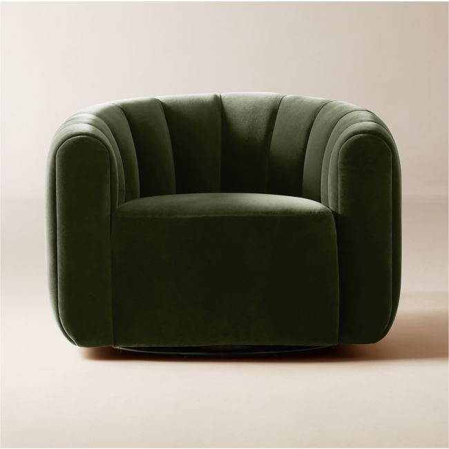 Fitz Channeled Green Velvet Swivel Chair | CB2