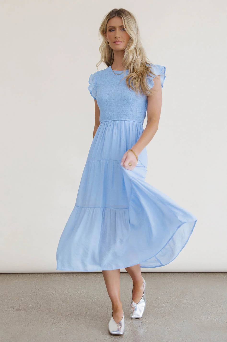 Cara Smocked Midi Dress in Blue | Böhme US