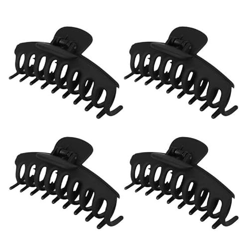 4 Pack Big Hair Claw Clips Nonslip Large Claw Clip for Women and Girls Hair,Strong Hold Grips Hair Accessories 4 Inch (Black) | Amazon (US)