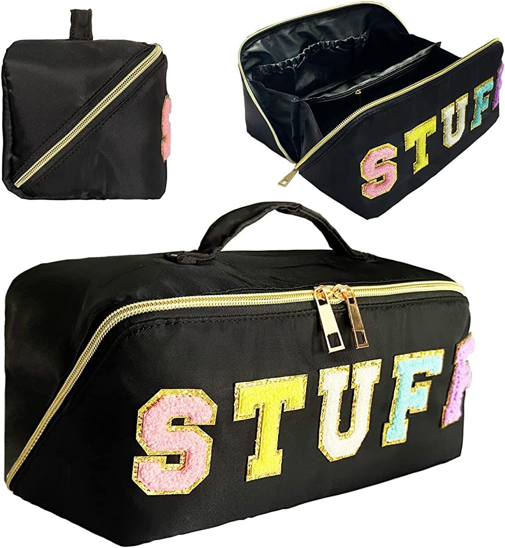 Stoney Clover Dupes Preppy Makeup Bag Black Stoney Clover Stuff Bag for Travel Chenille Letter Ba... | Amazon (US)