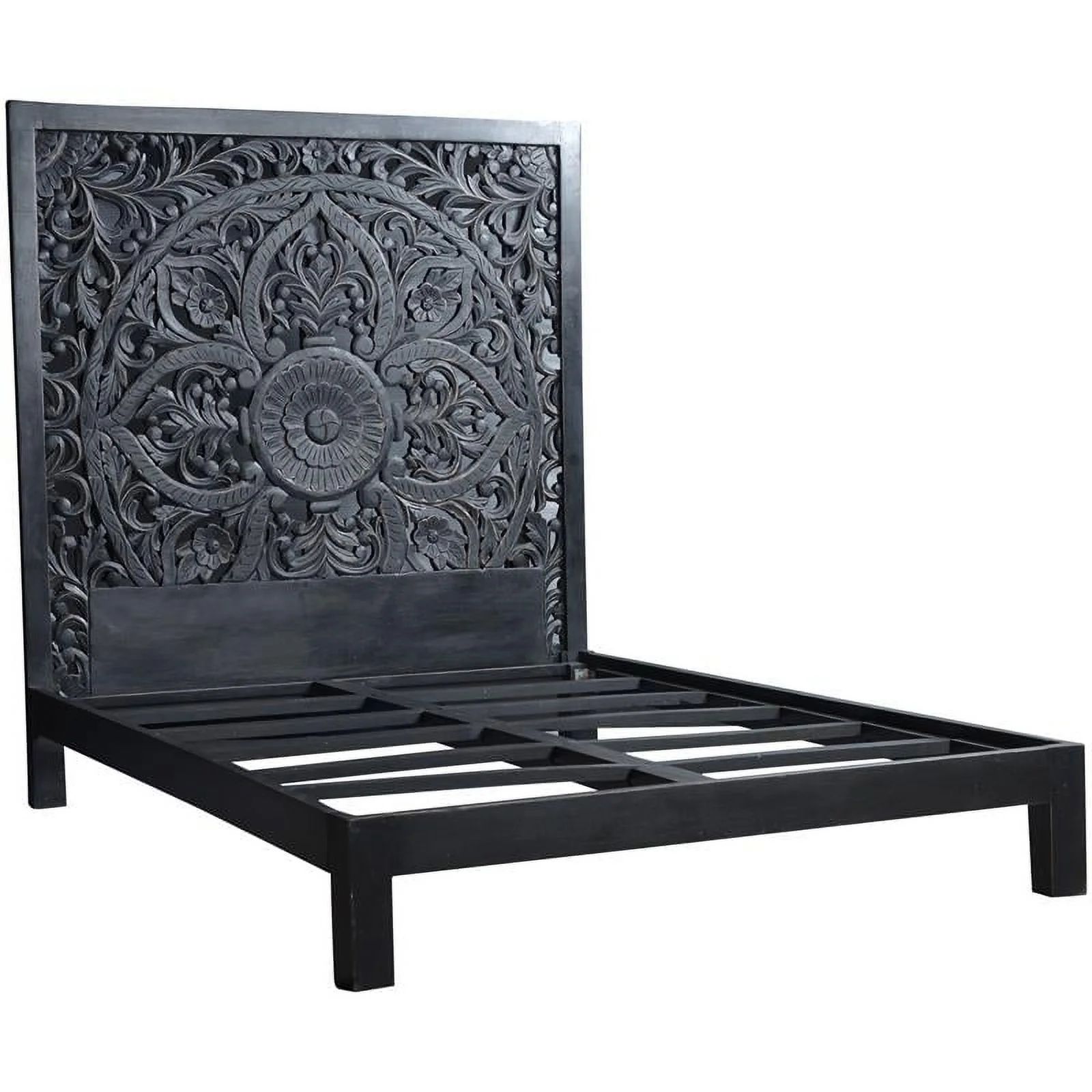 Bali Hand Carved Floral Queen Bed - Black - Walmart.com | Walmart (US)