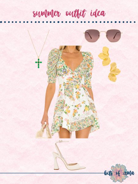summer outfit idea 

floral dress | puff sleeves | clover necklace | brown sunglasses | vacation wear | woven handbag | white strappy heels | lightweight summer fabric | sunny day attire | casual chic | feminine style | fashionable summer wear | brunch outfit | day party attire | wedding guest outfit idea | summer jewelry 

#LTKStyleTip #LTKSeasonal #LTKWedding