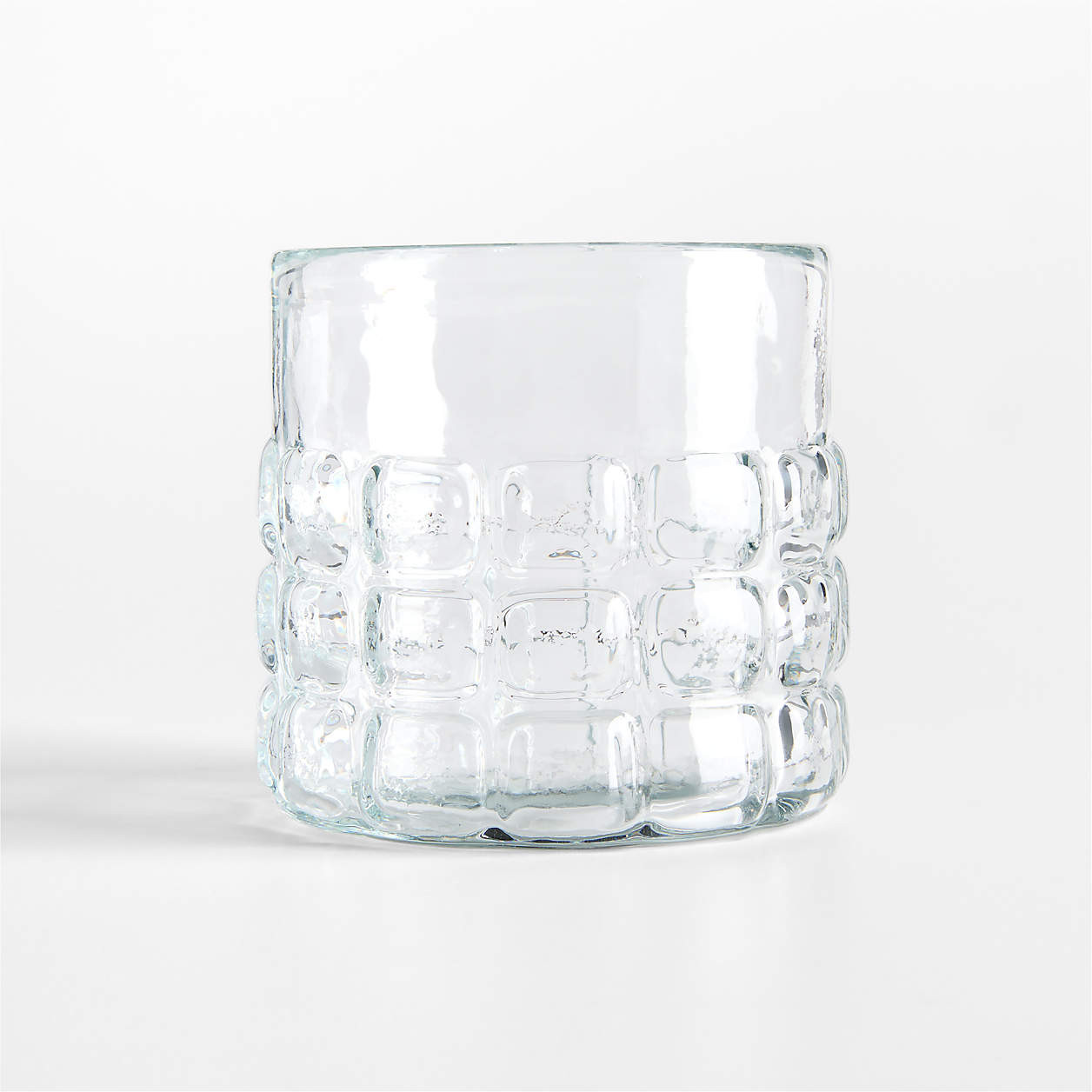 Squared Textured Small Glass Hurricane Candle Holder 4" + Reviews | Crate & Barrel | Crate & Barrel