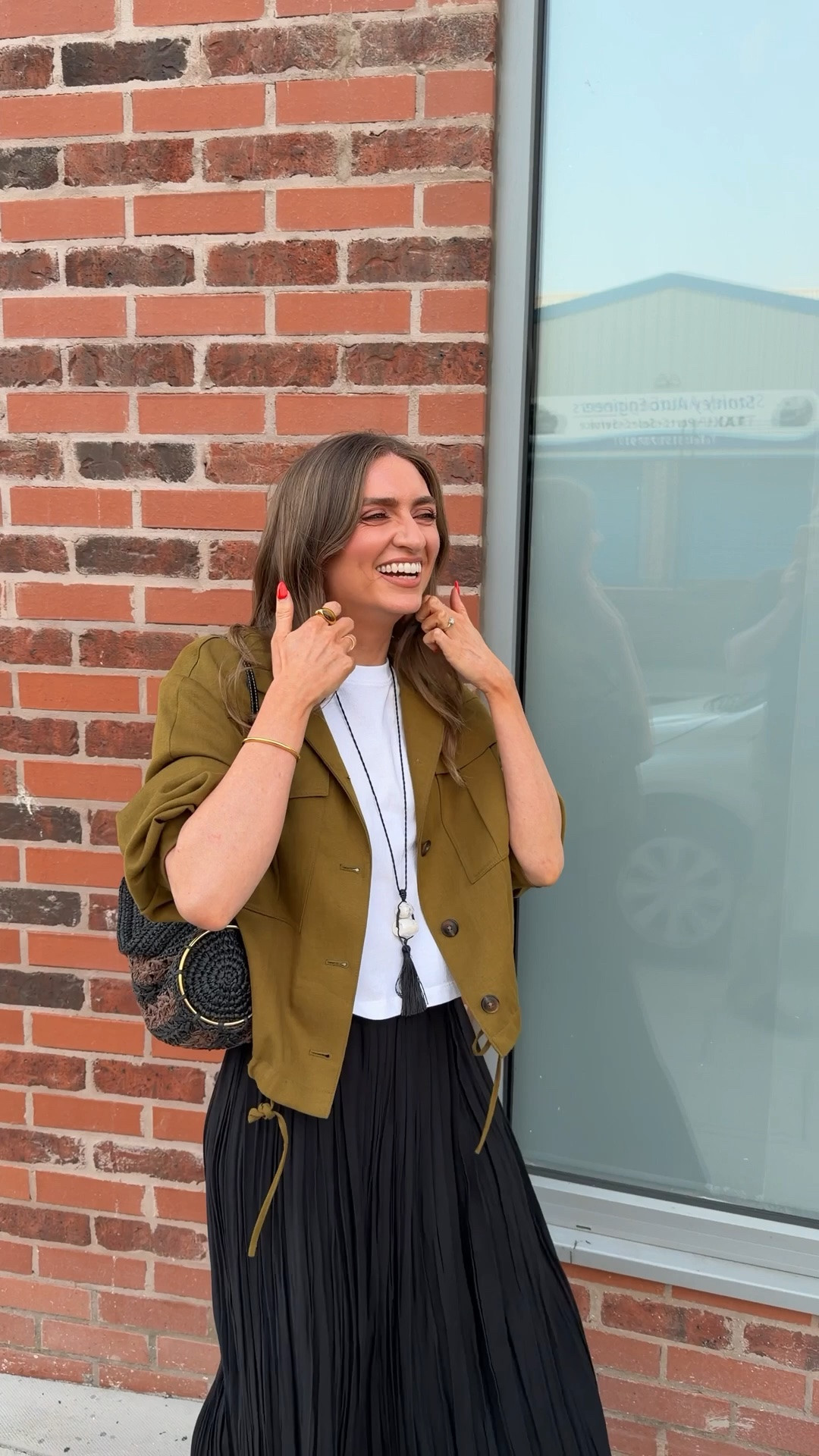 Outfit of the night 
Size 10 in the M&S jacket
Small in the UNIQLO white t-shirt
Size 6 in the Topshop black crinkle skirt
I’m 5ft6 
Birkenstocks sandals
Bag is old Zara