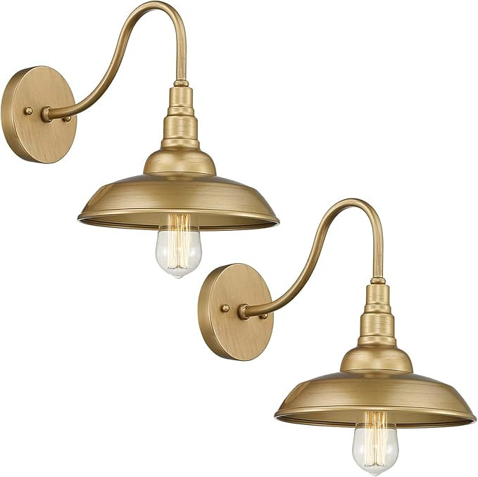 Emliviar Farmhouse Barn Lights 2 Pack, 10 inch Wall Sconces in Gold Finish, 523-2 AG | Amazon (US)