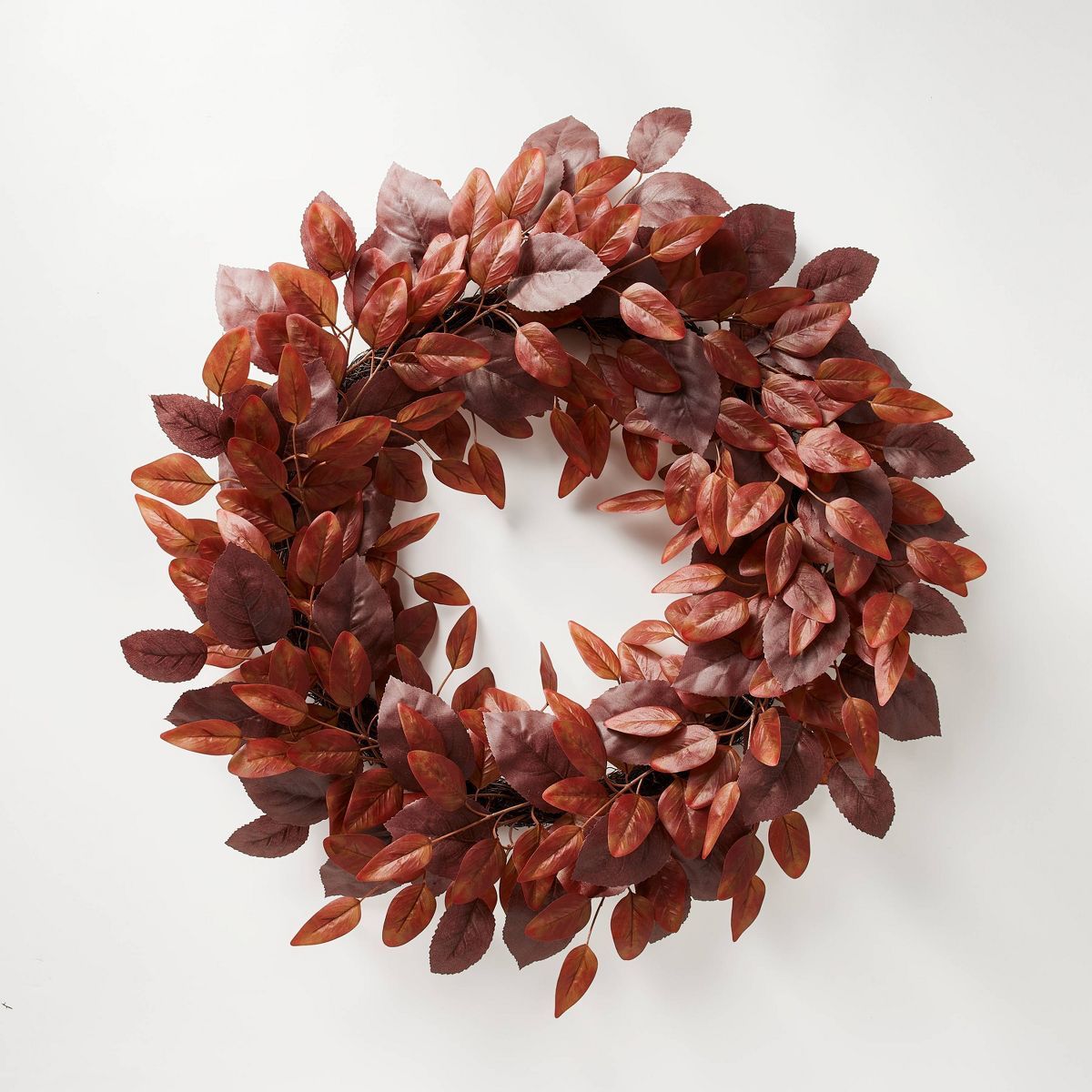 Mixed Leaf Wreath Burgundy - Threshold™ designed with Studio McGee | Target