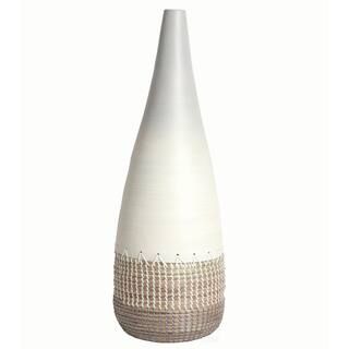 Uniquewise 27.5 in. Spun White Medium Bamboo and Coiled Seagrass Patterned Vase-QI003357W.M - The... | The Home Depot
