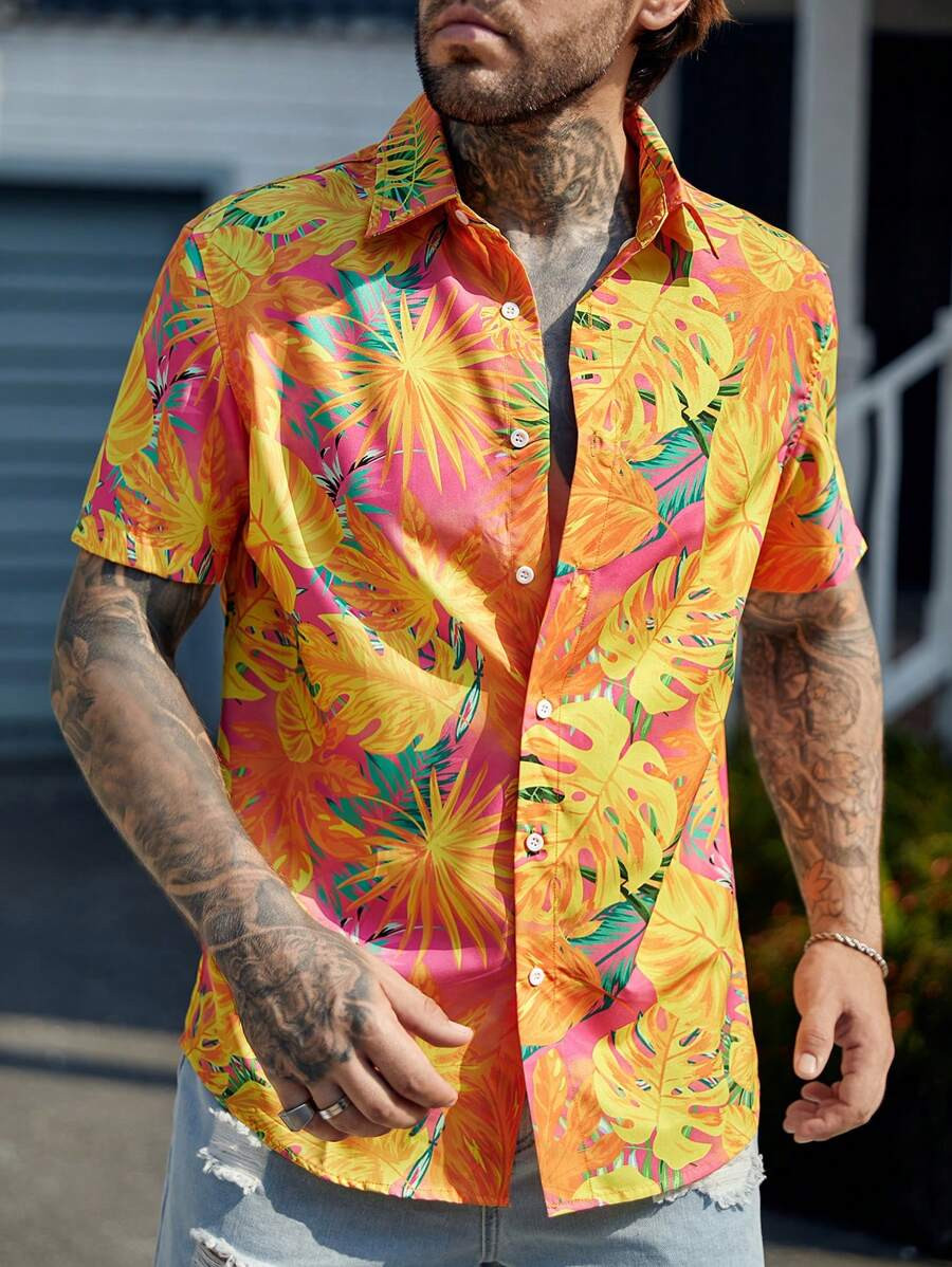 Manfinity RSRT Men Tropical Print Hawaiian Shirt Without Necklace | SHEIN
