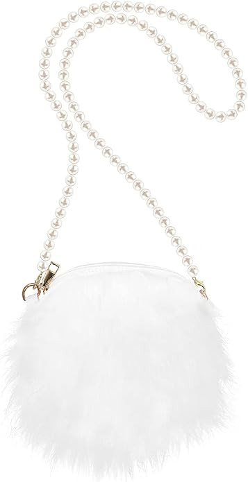 FENICAL Crossbody Bag Plush Pearl Chain Cellphone Purse Small Fuzzy Shoulder Pouch for Women Ladi... | Amazon (US)