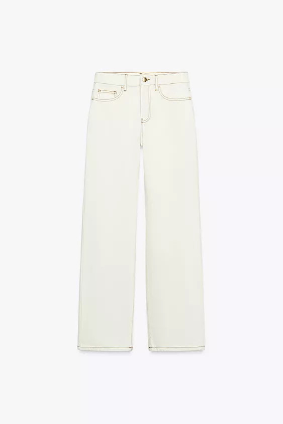 Z1975 HIGH-WAIST SLIM FIT JEANS WITH CONTRAST STITCHING | Zara UK
