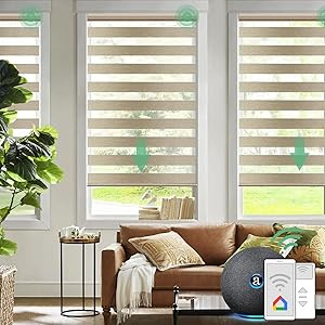Yoolax Motorized Zebra Blinds Works with Alexa, Light Filtering Day and Night Dual Layer Sheer Bl... | Amazon (US)