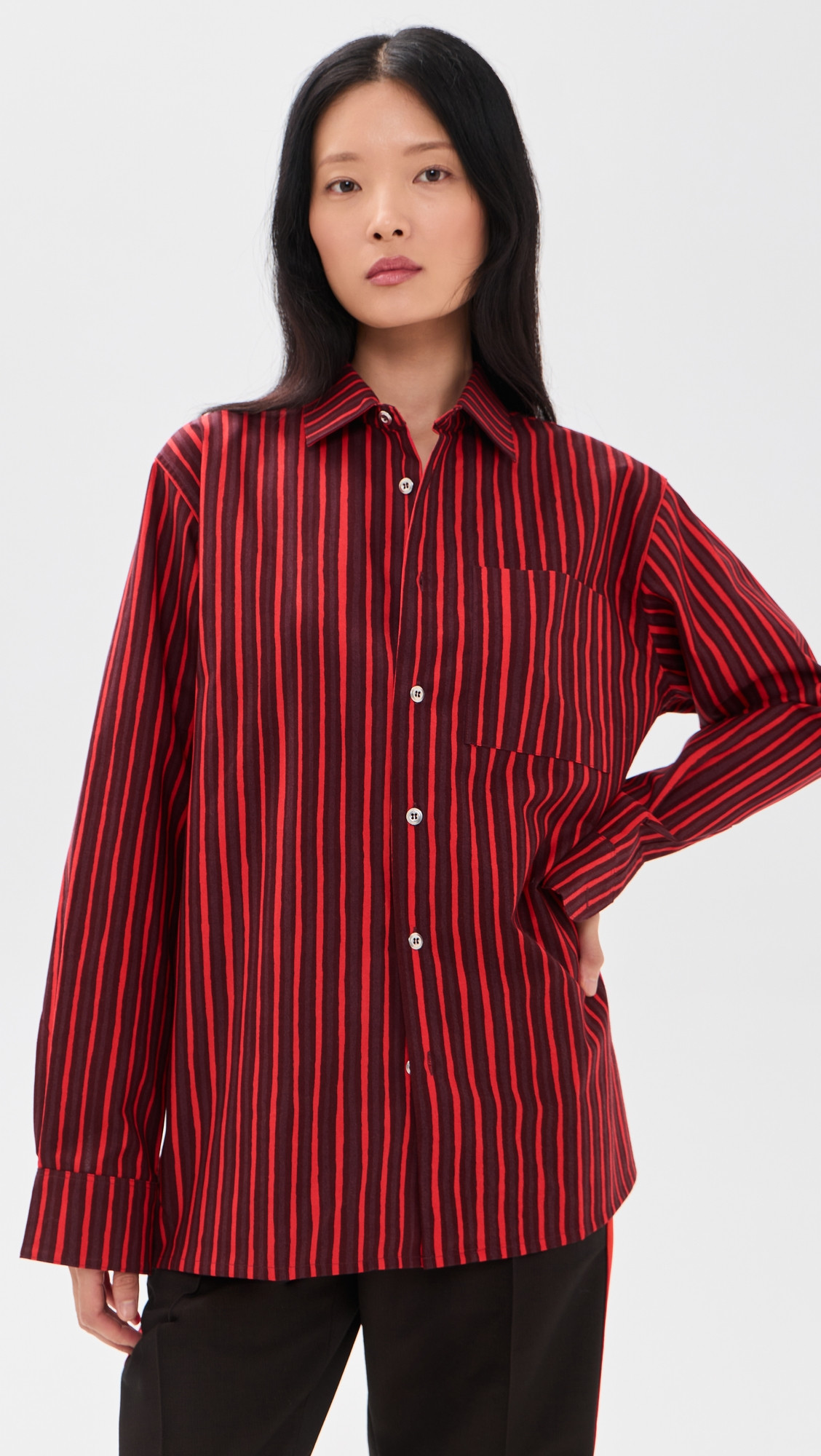 Marimekko Jokapoika Kioski Button Down Shirt Wine Red/Red S | Shopbop