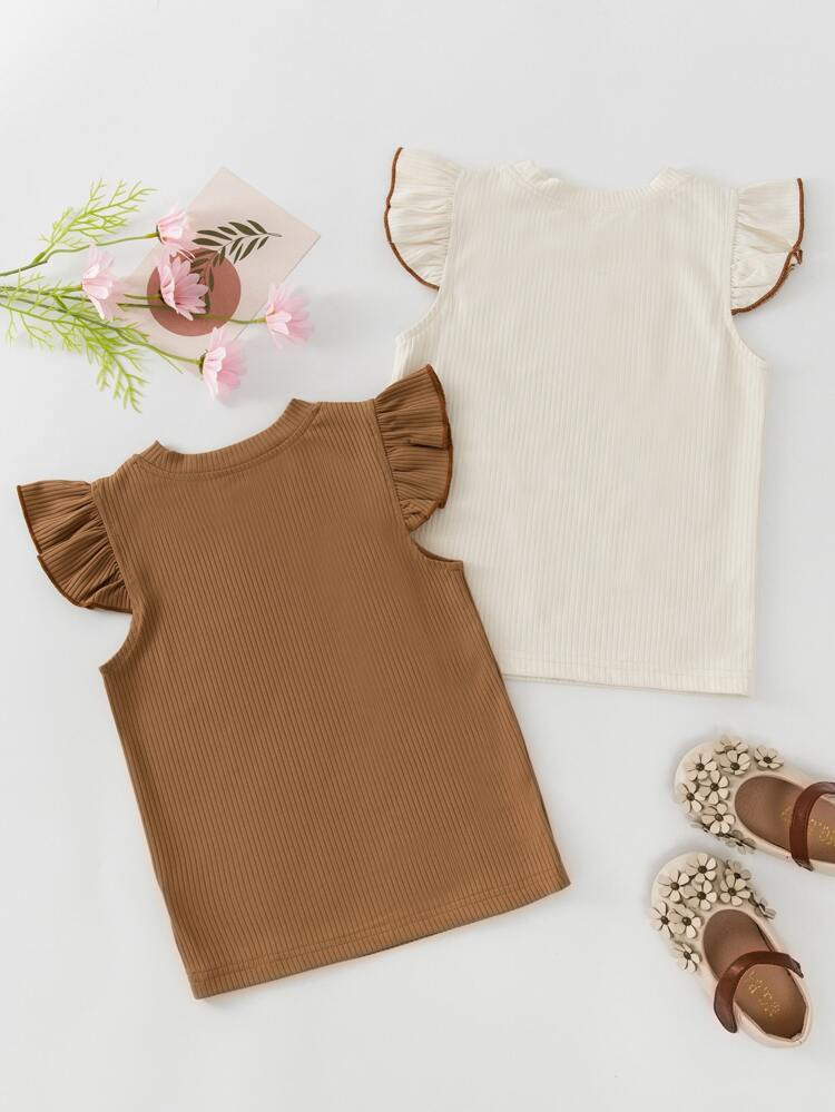 Toddler Girls 2pcs Ribbed Knit Ruffle Trim Tee | SHEIN