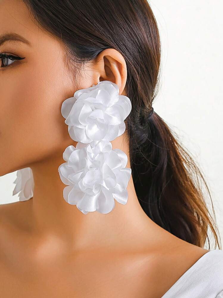 1 Pair Fashion Women's Elegant Fabric Flower Charm Earrings, Luxurious Runway Style Accessories, ... | SHEIN